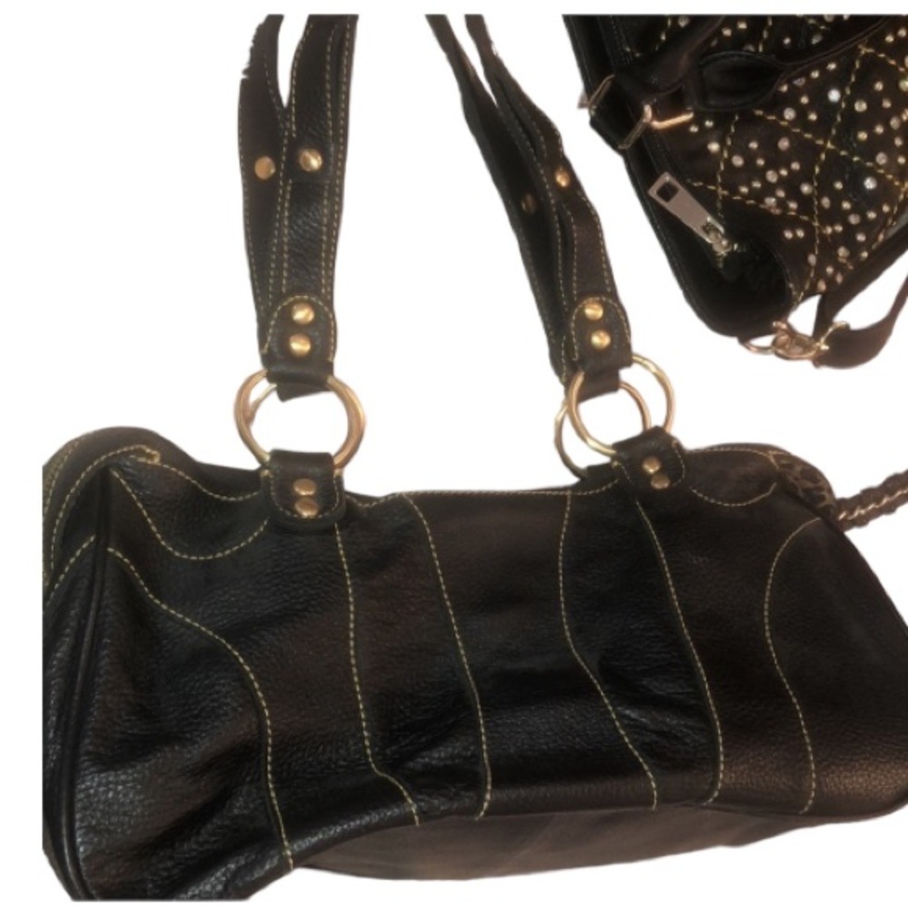 Maxx New York size medium large black leather brass detail perfect lining